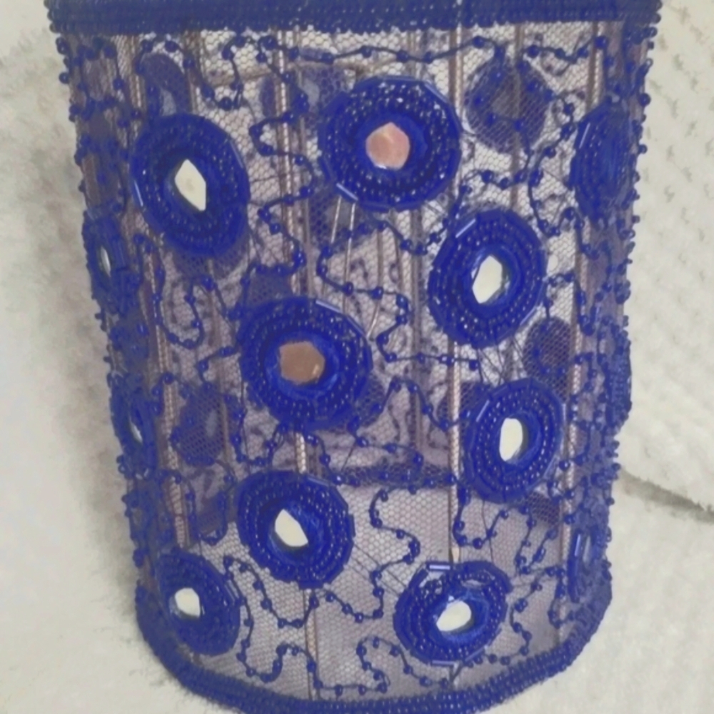 Purple Lamp Shade, Beaded Metal Frame,Tiny Mirrors Shabby Chic Feminine 6" X 5" - Picture 3 of 8